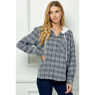 BUTTON-DOWN LONG SLEEVE HOODIES PLAID SHACKET - Rise and Redemption
