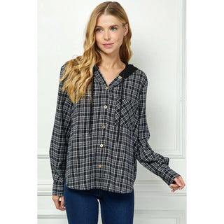 BUTTON-DOWN LONG SLEEVE HOODIES PLAID SHACKET - Rise and Redemption