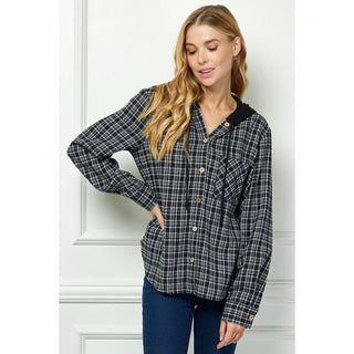 BUTTON-DOWN LONG SLEEVE HOODIES PLAID SHACKET - Rise and Redemption