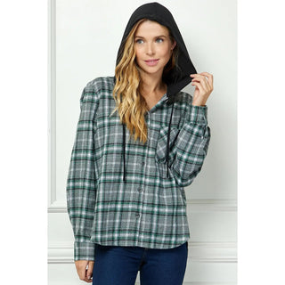 BUTTON-DOWN LONG SLEEVE HOODIES PLAID SHACKET - Rise and Redemption
