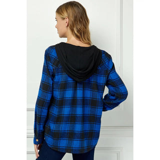 BUTTON-DOWN LONG SLEEVE HOODIES PLAID SHACKET - Rise and Redemption