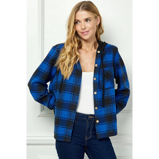 BUTTON-DOWN LONG SLEEVE HOODIES PLAID SHACKET - Rise and Redemption
