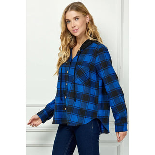 BUTTON-DOWN LONG SLEEVE HOODIES PLAID SHACKET - Rise and Redemption