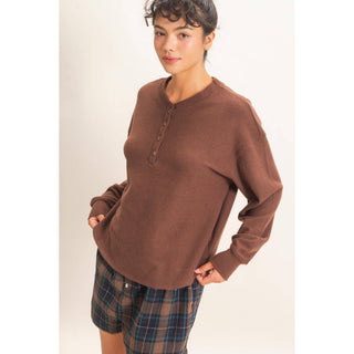 Brushed Waffle Henley Top