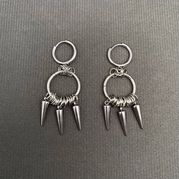 Silver Tone Spike Fringe Huggie Earrings