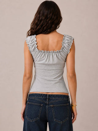 JK58082 - BUTTON DOWN FRIL DETAIL TANK TOP