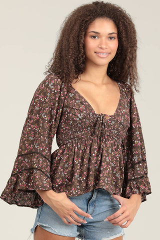 C2D54 - WA78 V NECK LACE TRIM BELL SLEEVE BLOUSE - Rise and Redemption