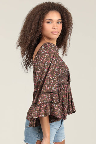 C2D54 - WA78 V NECK LACE TRIM BELL SLEEVE BLOUSE - Rise and Redemption