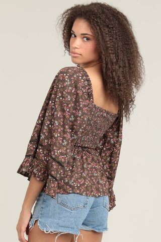 C2D54 - WA78 V NECK LACE TRIM BELL SLEEVE BLOUSE - Rise and Redemption
