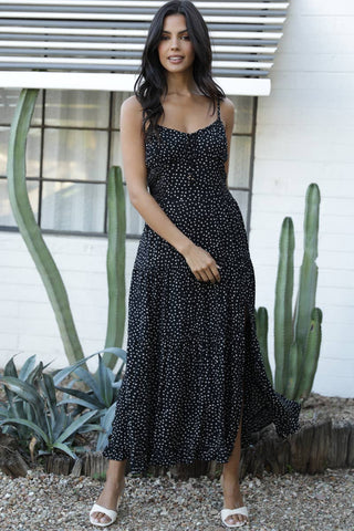 C4C84 - FQ00 POLKA DOT SIDE SLIT MAXI DRESS - Rise and Redemption