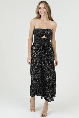 C4D42 - FQ00 POLKA DOT SMOCKED CINCH BUST CUT OUT MAXI DRESS - Rise and Redemption