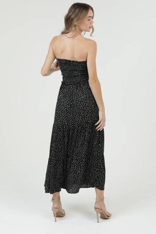 C4D42 - FQ00 POLKA DOT SMOCKED CINCH BUST CUT OUT MAXI DRESS - Rise and Redemption