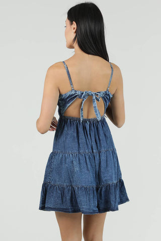 C4M44 - ASIS ACID WASH DENIM V NECK DRESS WITH OPEN TIE BACK D - Rise and Redemption