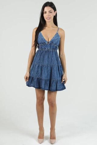 C4M44 - ASIS ACID WASH DENIM V NECK DRESS WITH OPEN TIE BACK D - Rise and Redemption
