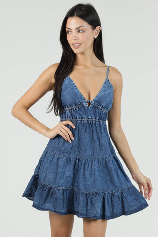 C4M44 - ASIS ACID WASH DENIM V NECK DRESS WITH OPEN TIE BACK D - Rise and Redemption