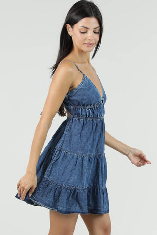 C4M44 - ASIS ACID WASH DENIM V NECK DRESS WITH OPEN TIE BACK D - Rise and Redemption