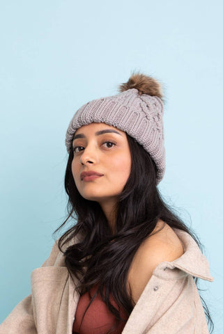Cable Knit Beanie With Faux Fur Pom - Styled for Panache ❄️ - Rise and Redemption