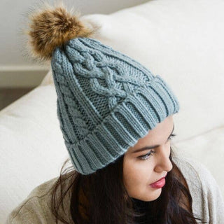Cable Knit Beanie With Faux Fur Pom - Styled for Panache ❄️ - Rise and Redemption