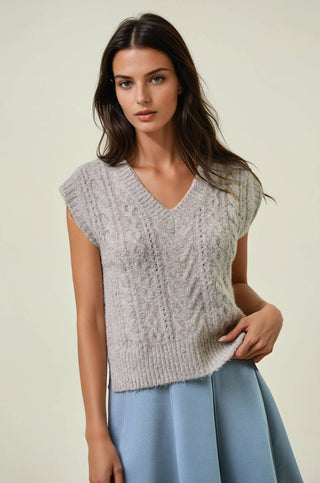 CABLE KNIT V - NECK VEST TOP - 45252T - Rise and Redemption