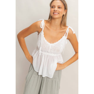 Cali Crochet Tie - Strap Peplum Top - Rise and Redemption