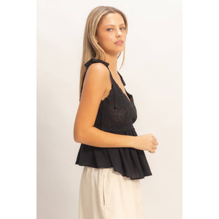 Cali Crochet Tie - Strap Peplum Top - Rise and Redemption