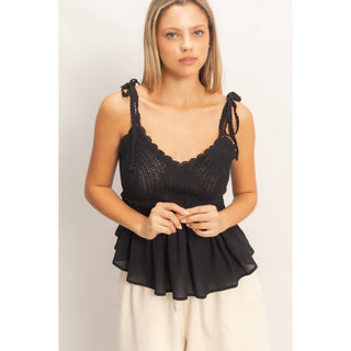 Cali Crochet Tie - Strap Peplum Top - Rise and Redemption