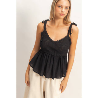 Cali Crochet Tie - Strap Peplum Top - Rise and Redemption