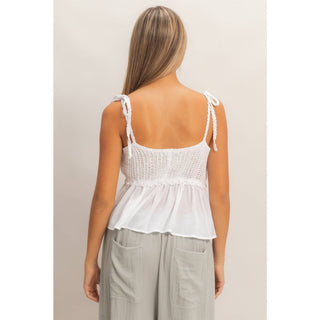 Cali Crochet Tie - Strap Peplum Top - Rise and Redemption