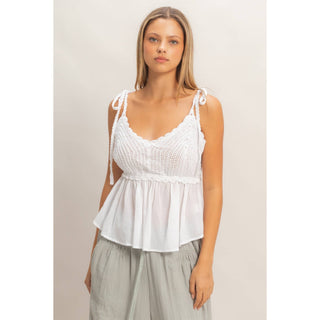 Cali Crochet Tie - Strap Peplum Top - Rise and Redemption
