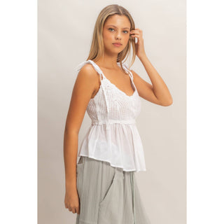 Cali Crochet Tie - Strap Peplum Top - Rise and Redemption