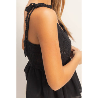 Cali Crochet Tie - Strap Peplum Top - Rise and Redemption