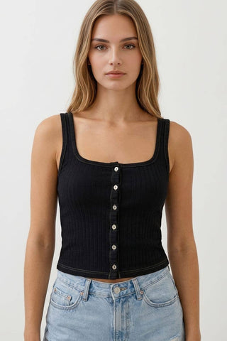 Carli Cotton Square neck button tank - Rise and Redemption