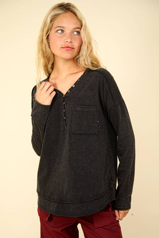 Carmen Mineral Washed Cotton Comfy Knit Top - Rise and Redemption