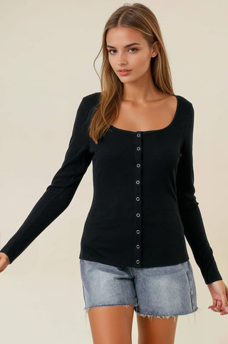 Cassidy Square Neck Long Sleeve Snap Button - Front Cardigan - Rise and Redemption