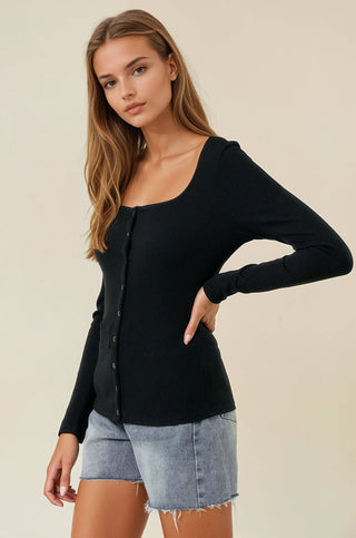 Cassidy Square Neck Long Sleeve Snap Button - Front Cardigan - Rise and Redemption
