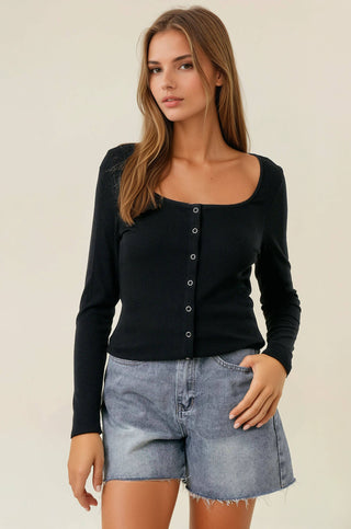 Cassidy Square Neck Long Sleeve Snap Button - Front Cardigan - Rise and Redemption