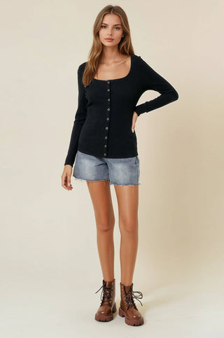 Cassidy Square Neck Long Sleeve Snap Button - Front Cardigan - Rise and Redemption
