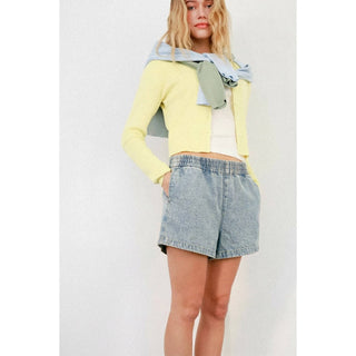 Elastic Waist Mineral Wash Denim Shorts
