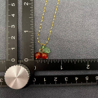 Carnelian Cherry Charm 18K Gold Plated S.Steel Necklace
