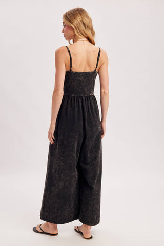 WASHED SLEEVELESS WIDE LEG JUMPSUIT