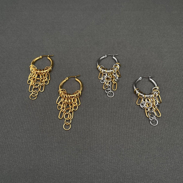 Chain Fringe 18K Gold Plated S.Steel Hoop Earrings - FGS - Rise and Redemption