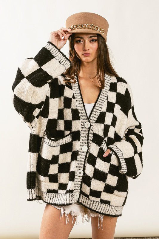 Checker patch pockets cardigan - Rise and Redemption