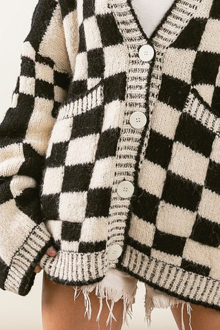 Checker patch pockets cardigan - Rise and Redemption