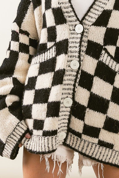 Checker patch pockets cardigan - Rise and Redemption