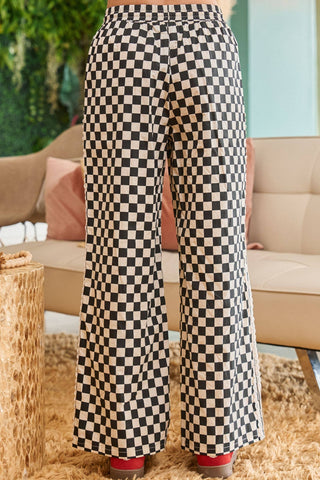 CHECKERBOARD LACE TRIM WIDE LEG PANTS - Rise and Redemption