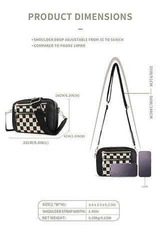 Checkered Double Zip Cross Body Bag - Rise and Redemption