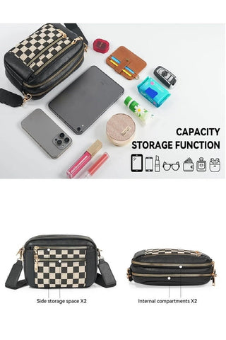 Checkered Double Zip Cross Body Bag - Rise and Redemption