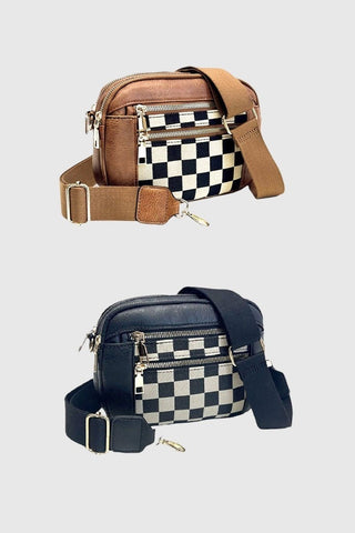 Checkered Double Zip Cross Body Bag - Rise and Redemption