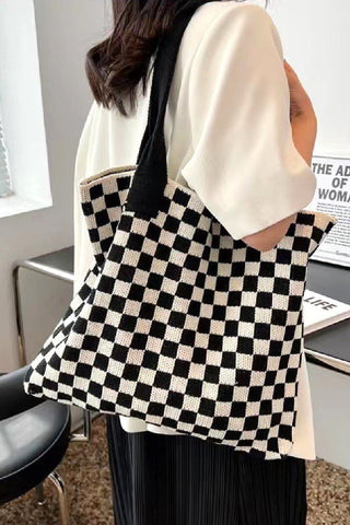 Checkered Knitted Canvas Bag - Rise and Redemption