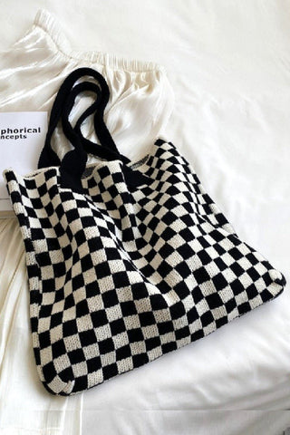Checkered Knitted Canvas Bag - Rise and Redemption